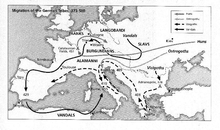 Map Of Migration Of German Tribes 373 500 A D   Tribe373 500b 